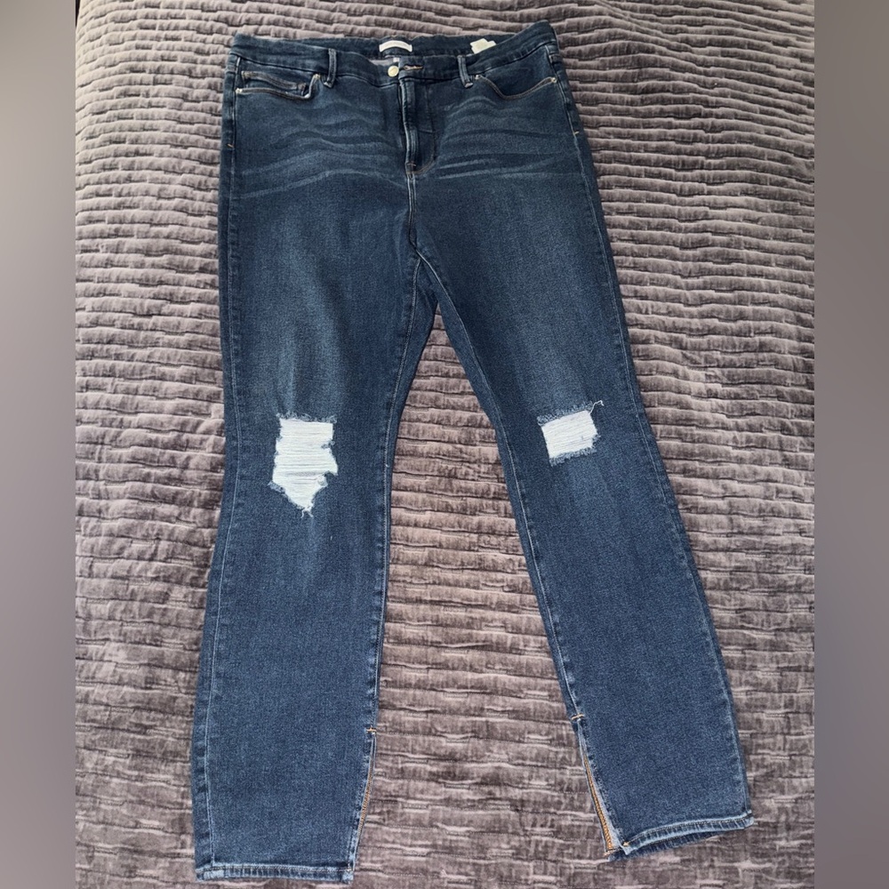 Good American Dark Blue Distressed Skinny Jeans
